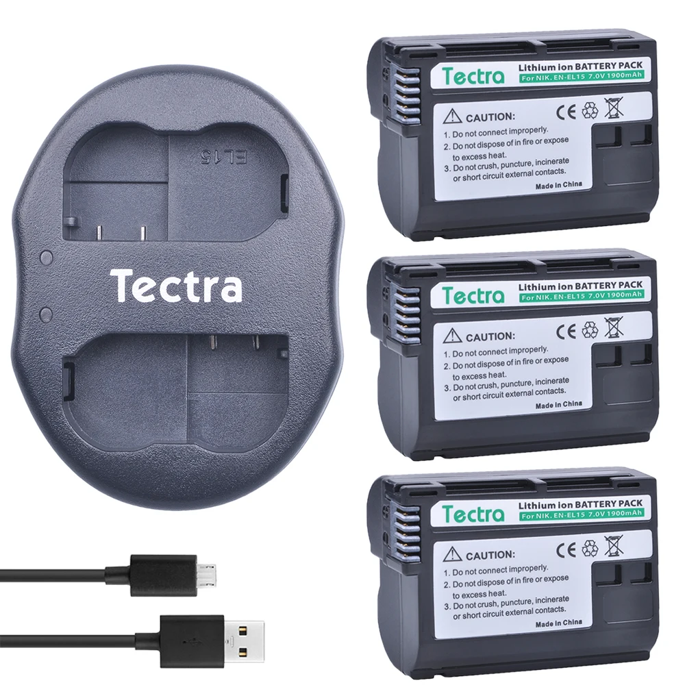Tectra 3 шт. EN EL15 ENEL15 Аккумулятор для камеры + двойное зарядное устройство USB Nikon D600 D610