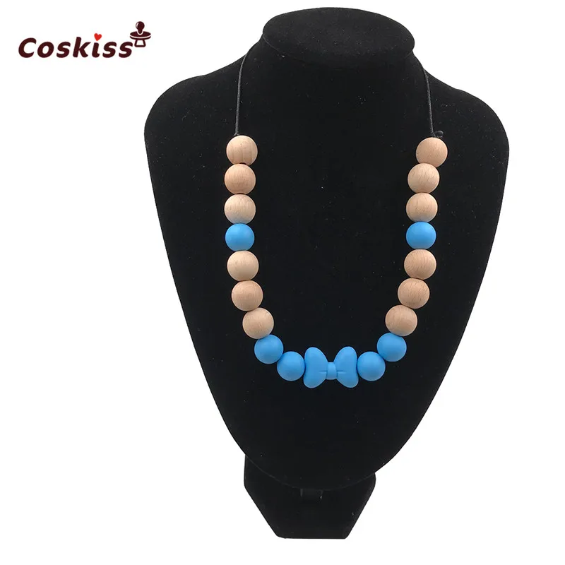 Mordedor de silicona de seguridad para beb&eacute;, cuentas de madera, juguete para morder, collar, accesorio para beb&eacute;, regalo sin BPA-4