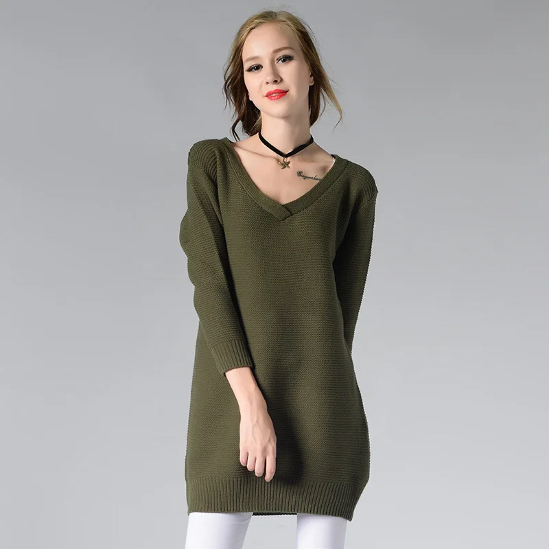 Радость Душу Населения Женщины Платье Свитера 2017 Вязание Полный Рукав Плюс