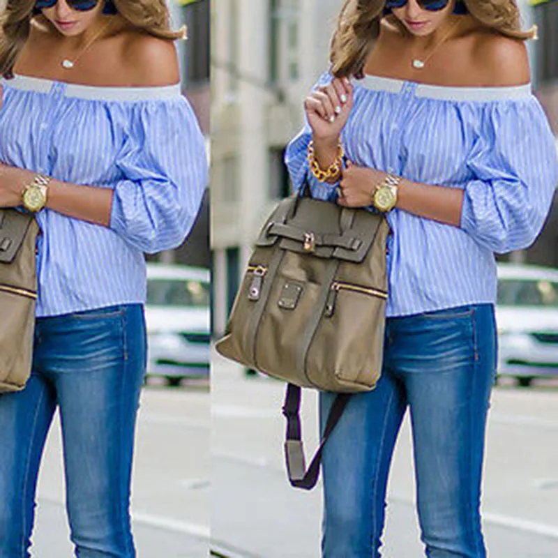 Женские топы в полоску с открытыми плечами Женская Повседневная Коктейльная