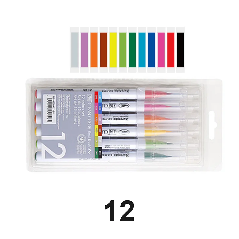 12 Colors Kuretake ZIG чистый цвет, настоящая кисть, водная Цветная кисть, ручки, мягкий наконечник, ручка для эскизов, набор для рисования водным цветом - Цвет: 12 Colors