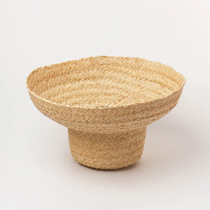 01904-HH7330  Handmade raffia weaving Hepburn style  Lampshade shape lady flat bucket  hat Outdoor women holiday beach  cap