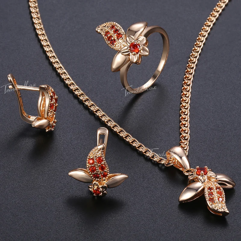 Женский ювелирный комплект сережки в форме листа ожерелье с подвеской из