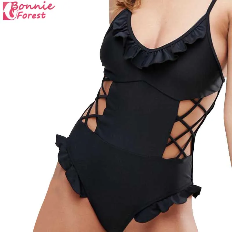 Bonnie Forest Lady Sexy Hot Sale One Piece Bathing Suit Hollow Out High Waist Black Beachwear Women New Brazilian Style Bikini | Спорт и