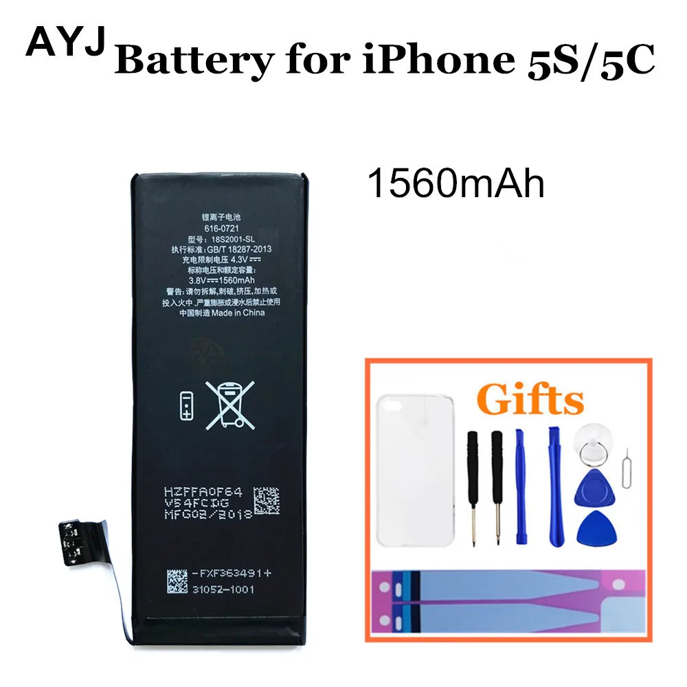 for iPhone 5S 5C 1 шт., аккумулятор AYJ для Apple iphone 6, 6 S, SE, 5S, 5C, 5, аккумулятор, реальная емкость, сменные батареи, 0 циклов, с инструментом - Цвет: for iPhone 5S 5C