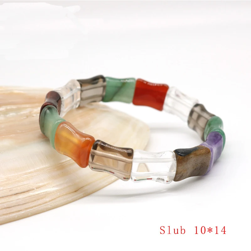 Прямоугольный овальный браслет из натурального камня с цветными кристаллами для