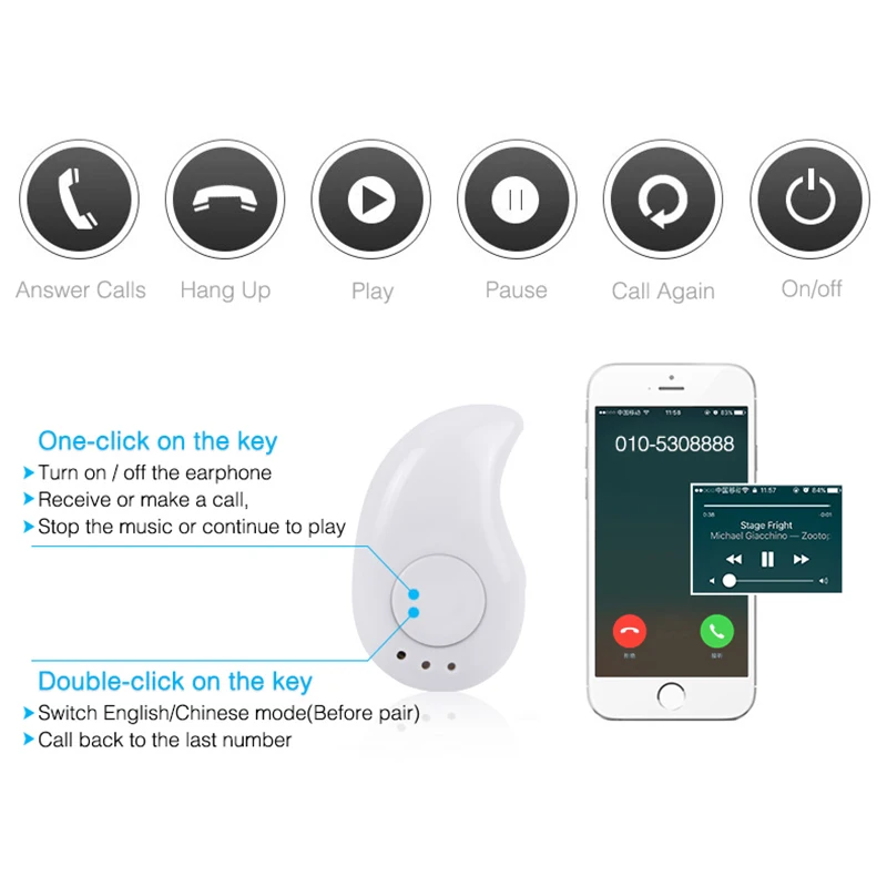 Мини Беспроводной наушники в ухо Спортивные Bluetooth гарнитура с микрофоном громкой