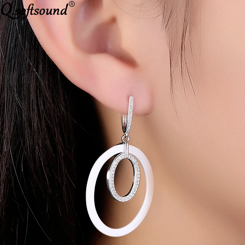 Женские серьги капельки с двойным овальным дизайном из шелковой керамики