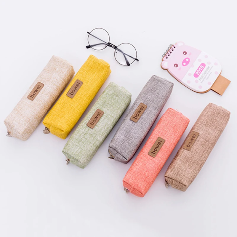 1pcs Cartoon Creative Pencil Case Canvas Large Capacity Student Female Simple Pencil Case Pencil Bag