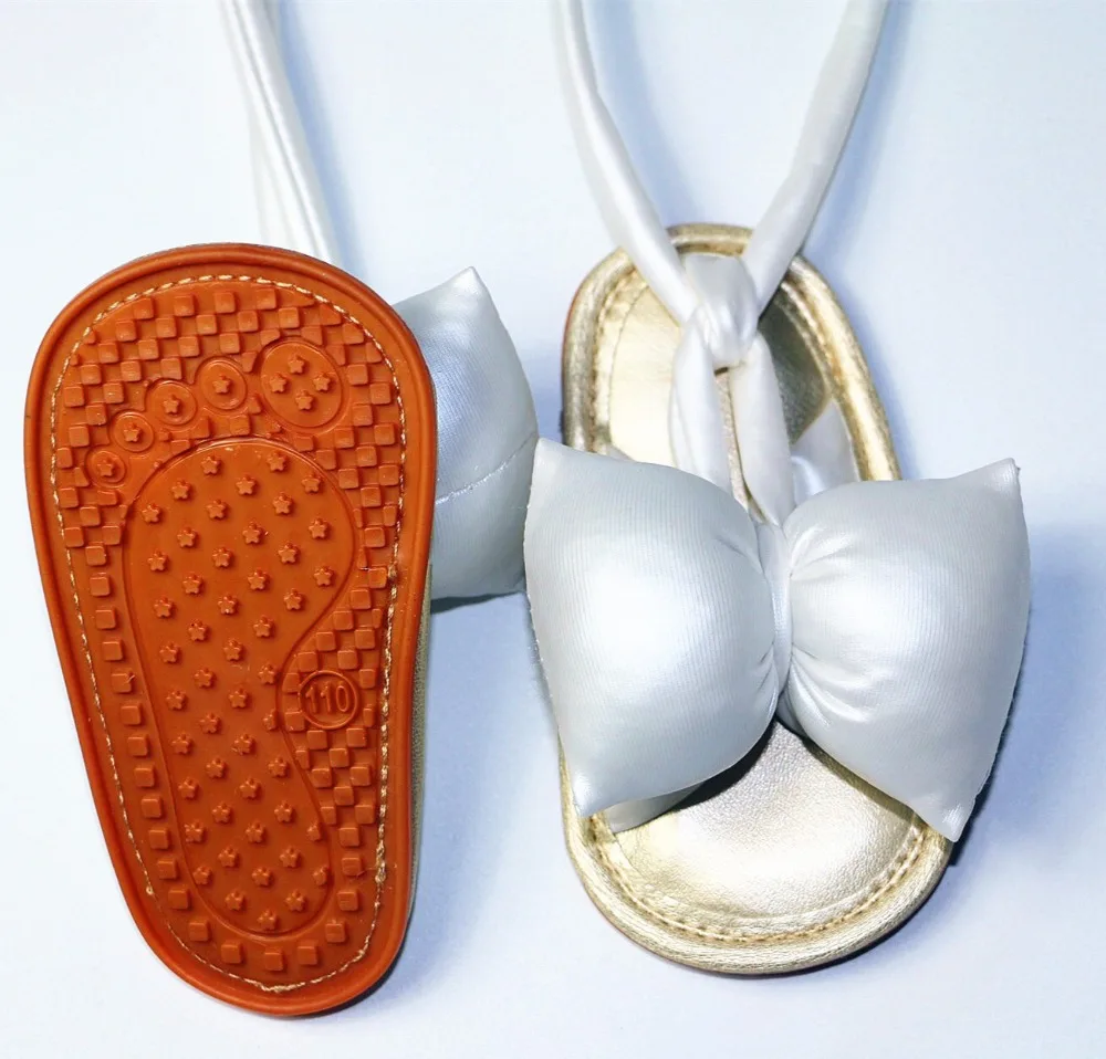 

4colors Hot sale Pu leather New bow design Baby moccasins child Summer Girls sandals hard rubber sole baby shoes