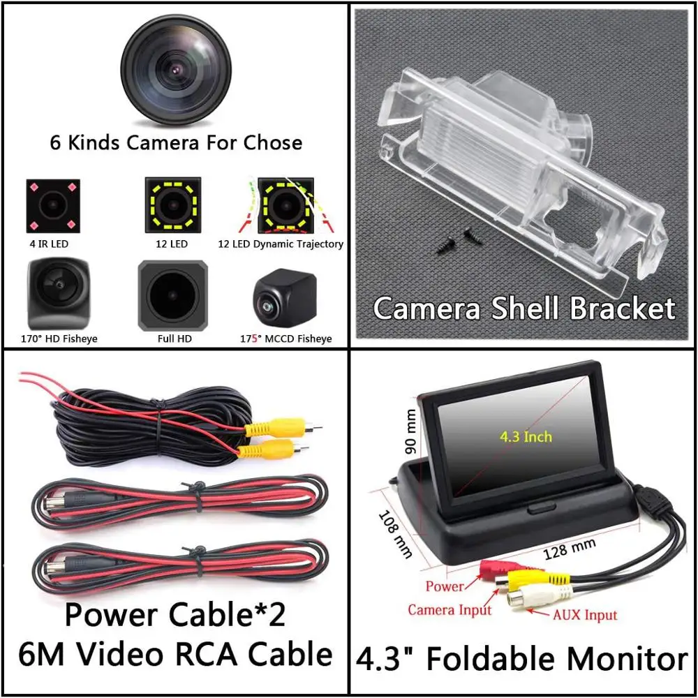 Camera 4.3 inch Fold 175 градусов 1080P рыбий глаз задний вид автомобиля камера для Kia K2 Rio седан хэтчбек Ceed hyundai Accent Solaris Verna Sonata - Название цвета: Camera 4.3 inch Fold