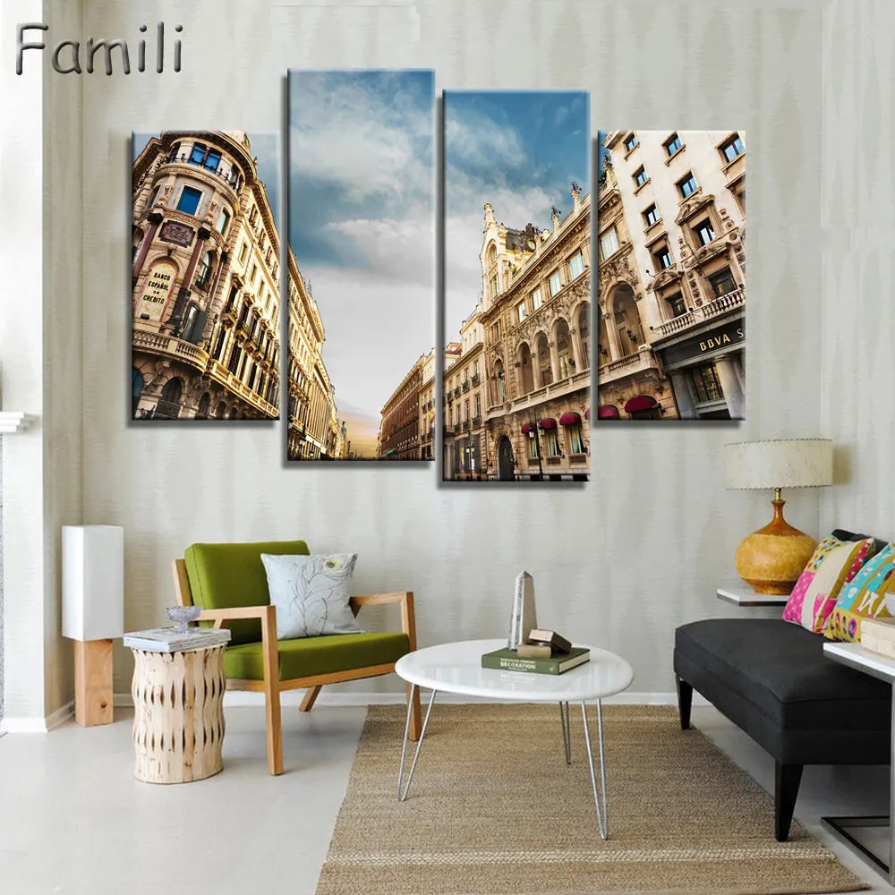 

4 Piece Home decoration printed oil painting canvas prints no frame large wall pictures for living room Spain Madrid landscape