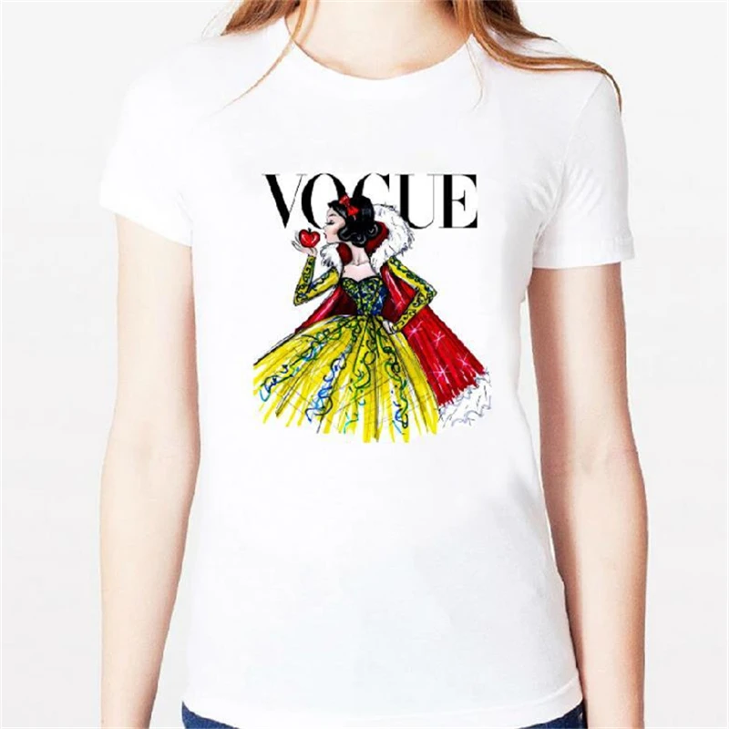 Harajuku New T-shirt Women tattoo vogue princess snow white Print tee Casual White o-neck Top | Женская одежда