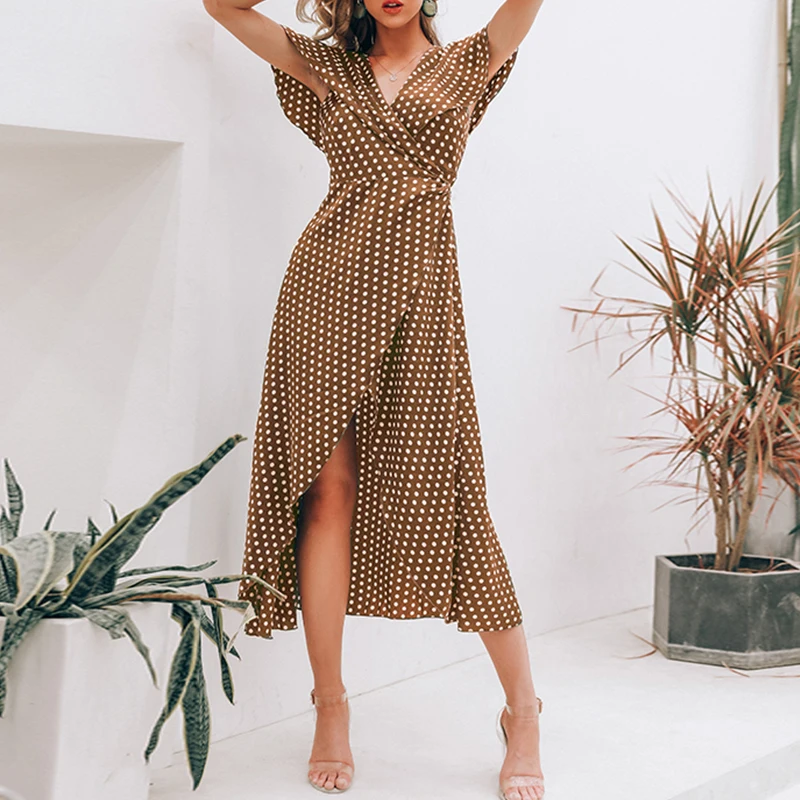 Бикини в горошек закрывающее длинное пляжное платье 2019 летнее женское с