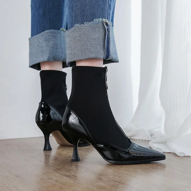 Лоскутная обувь из лакированной кожи с квадратным носком стелька эластичной