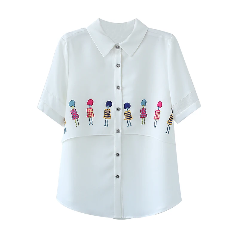 2017 Новое лето шифон женщины рубашка повседневная Мультфильм печати блузки