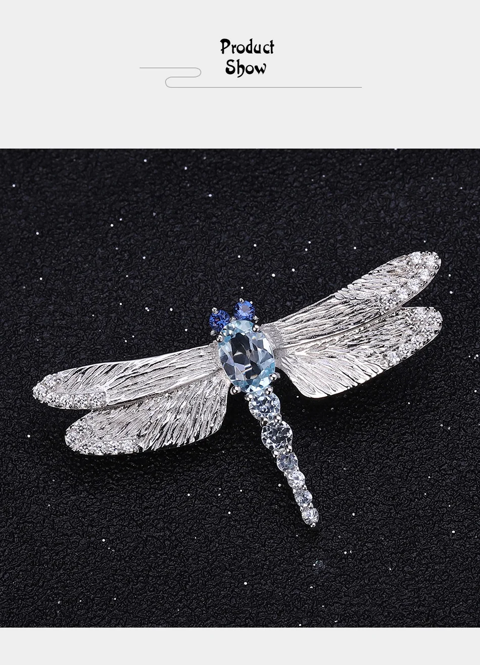 GEM'S BALLET 1.41Ct натуральный голубой топаз Броши для женщин 925 пробы серебро ручной работы дизайн стрекоза брошь хорошее ювелирное изделие