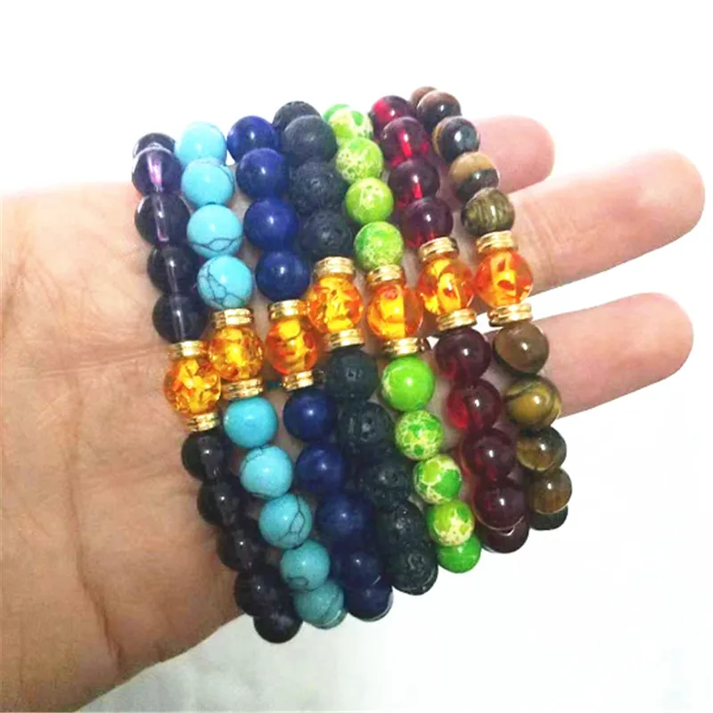 

Newst 7 Chakra Bracelet Men Black Lava Healing Balance Beads Reiki Buddha Prayer Natural Stone Bracelet For Women Girls Jewelry