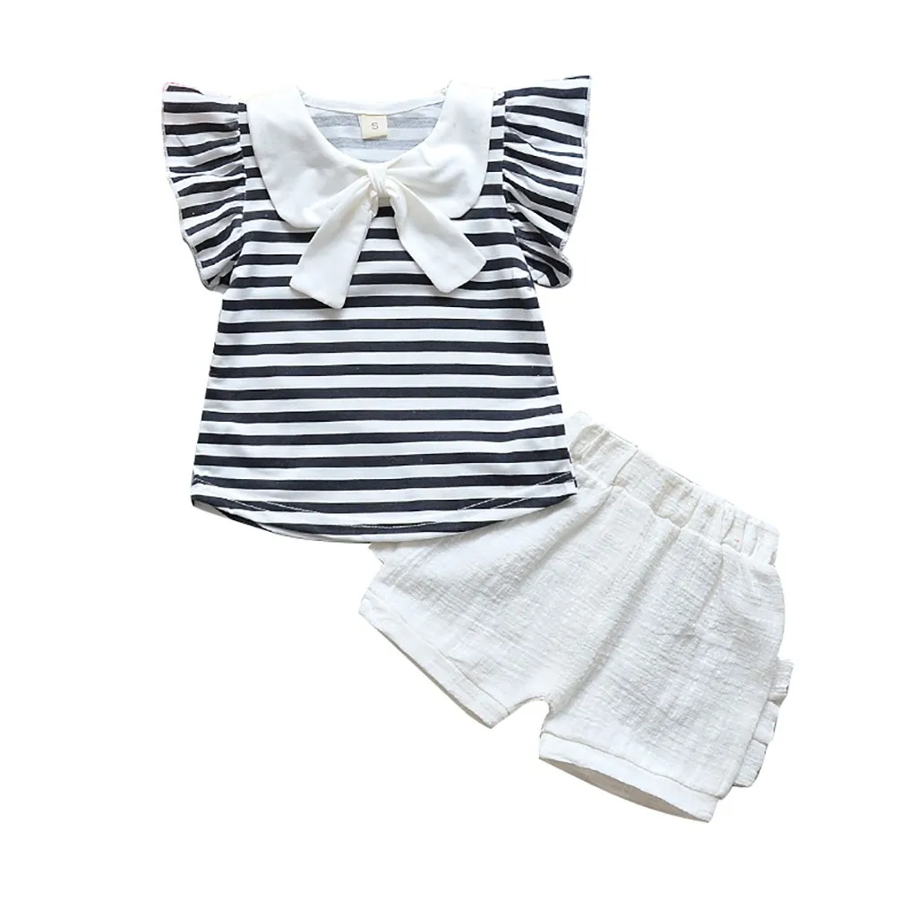 SAGACE/летние комплекты из 2 предметов детская хлопковая одежда в полоску с бантом