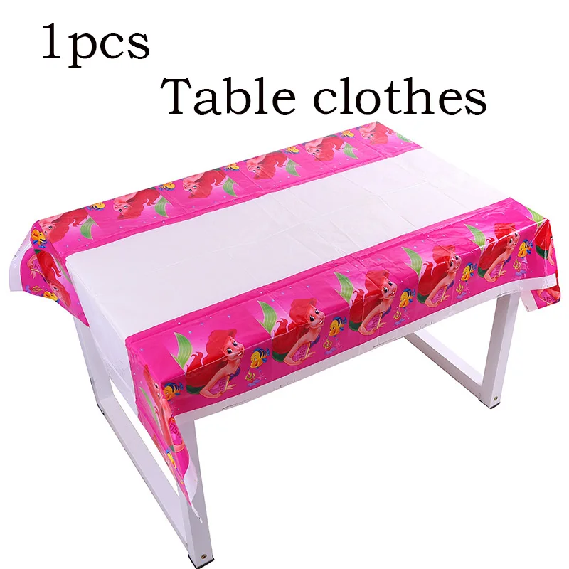 tablecloth Маленькая Русалочка Ариэль вечерние украшения для девочек на день рождения посуда бумажная шляпа салфетки тарелка скатерть подарок на день рождения шар - Цвет: tablecloth
