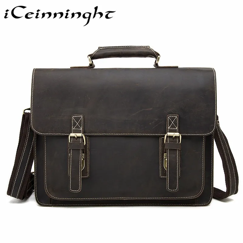 Мужской кожаный портфель с масляной воском в античном стиле деловой для ноутбука