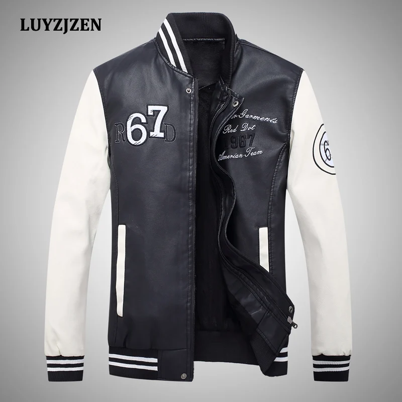 Кожаная мужская куртка новинка 2017 Осень зима повседневные мужские куртки