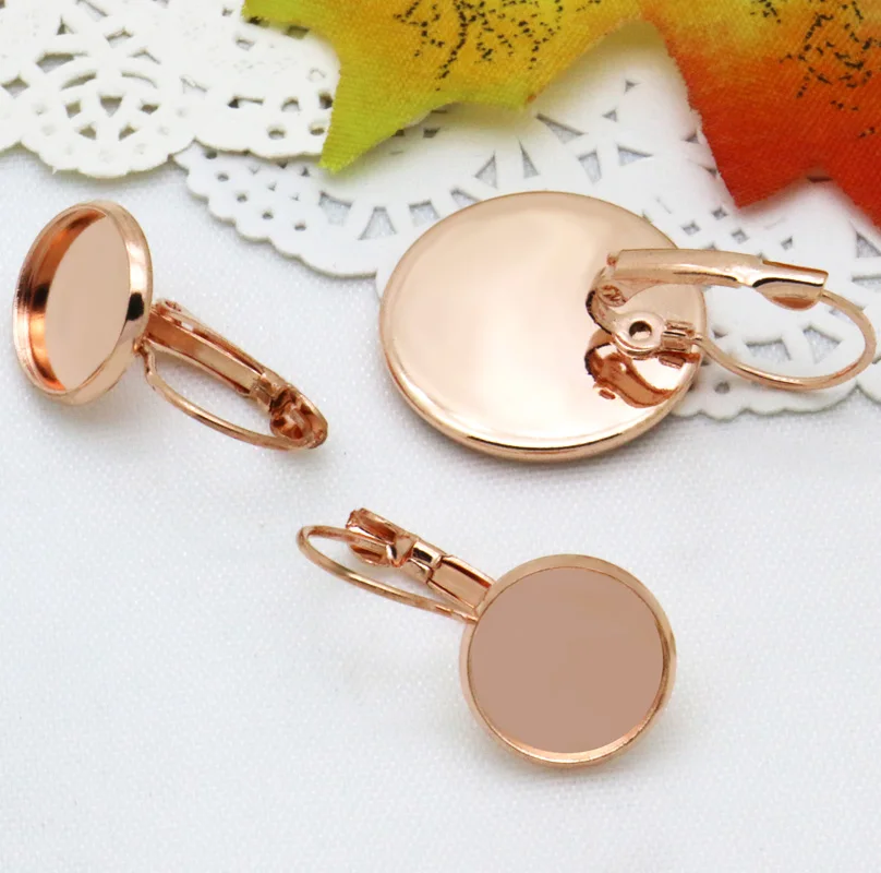 10pcs 10-20mm NOT-EASY-FADING Hook Earring Blanks Bezel Setting Base Tray for Cabochons Rose GOLD-PLATED Diy Handmade Jewelry
