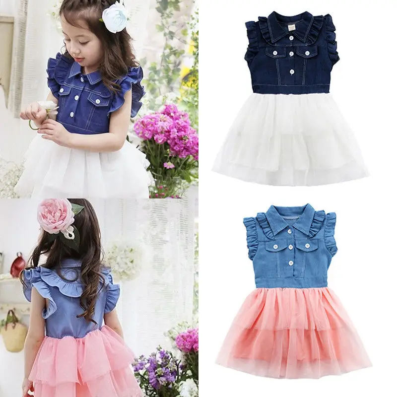 Новая детская одежда для маленьких девочек хлопковое однотонное джинсовое синее