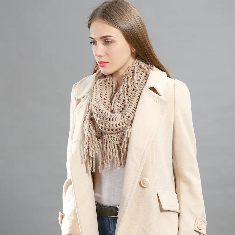 Зимний женский шарф из хлопка Мягкие мягкие шарфы с кисточками Модные однотонные