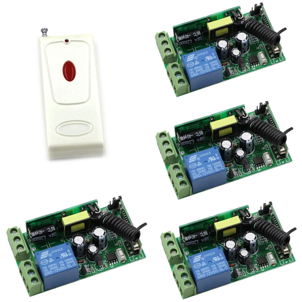 

AC 85-250V Wireless Remote Control Switch Radio Light Switch 1CH Relay Wireless Remote Power ON OFF 4 X Receiver + Transmitter