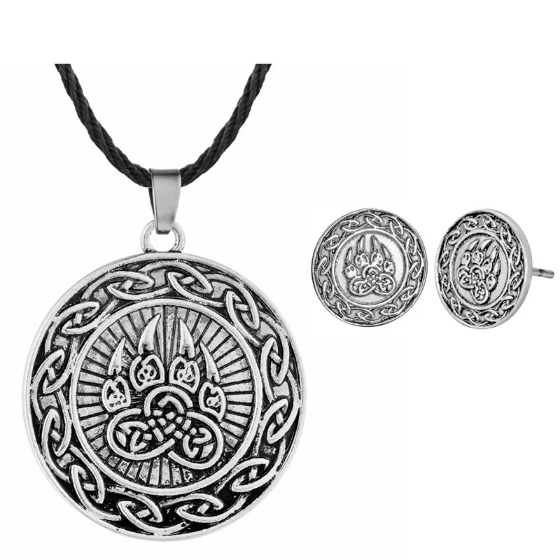 Серебряное модное ожерелье с викингом и планетой, для мужчин, для выхода из травы, славянский амулет, Цветок папоротника, защищает от заболеваний, ожерелье для женщин - Окраска металла: jewelry set