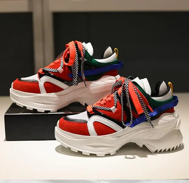 2019 винтажные туфли из грязной кожи повседневные кроссовки на платформе и высоком