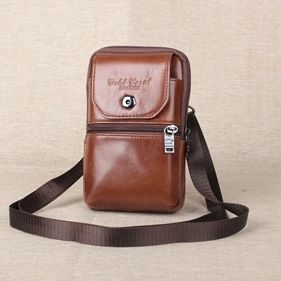 one zipper brown Натуральная кожа, маленькая сумка на плечо, поясная сумка, Мужские поясные сумки, сумка для телефона, дорожная мужская сумка-мессенджер, кошелек для монет, кошельки, сумки - Цвет: one zipper brown
