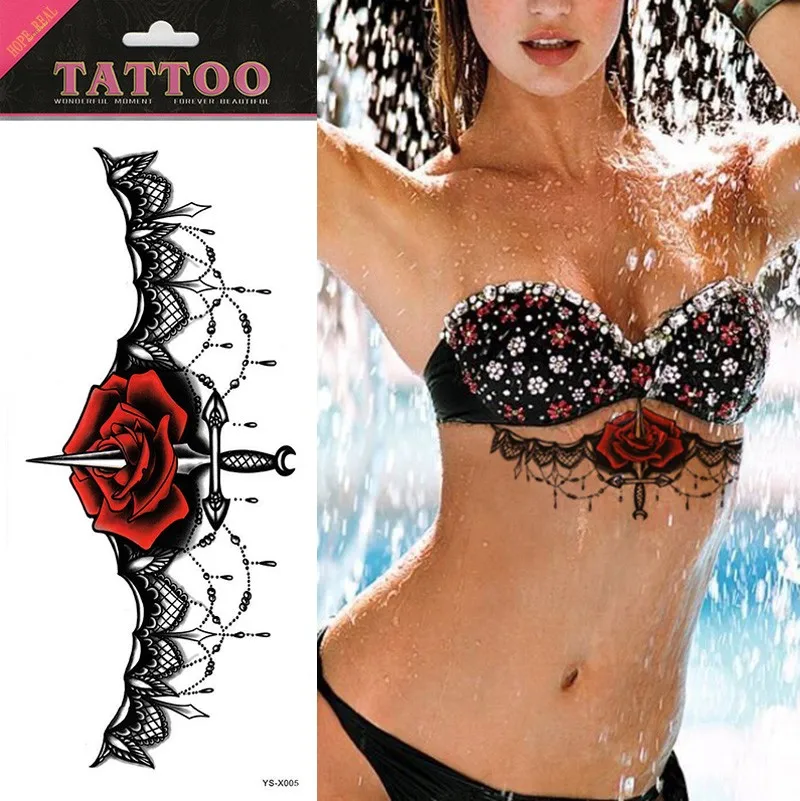 Временная тату-наклейка 1 шт. красная черная монстра драгоценный камень розы