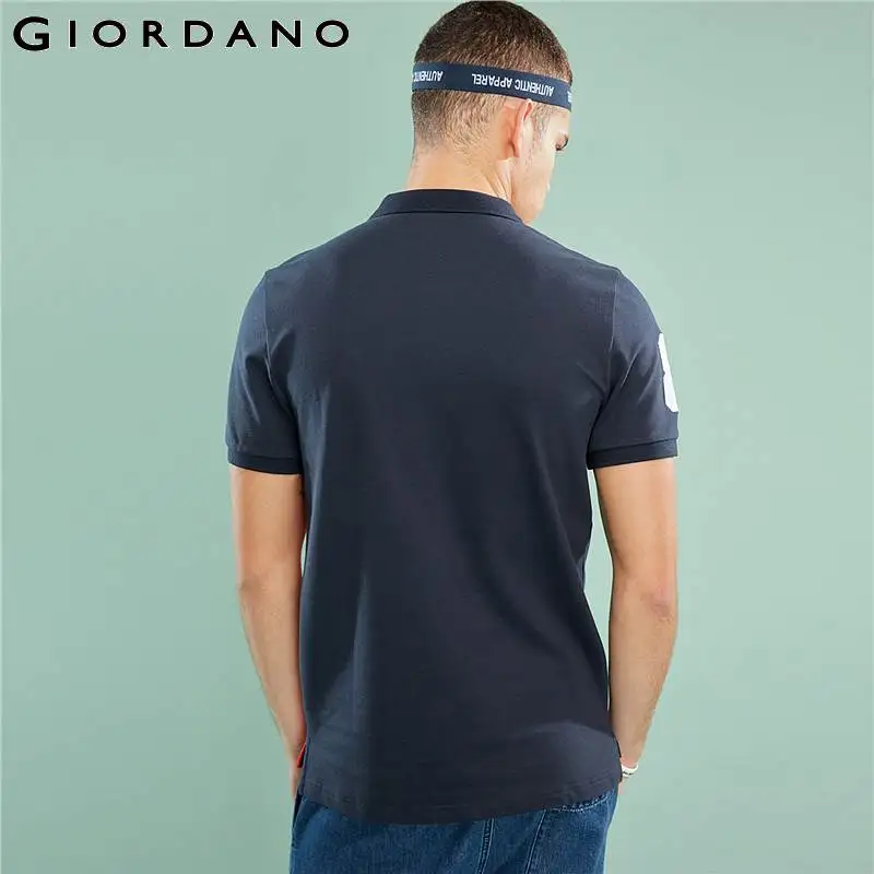 Giordano Мужская рубашка поло с коротким рукавом вышитая графическая эластичная