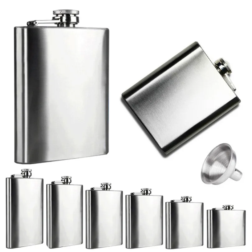 

Stainless steel hip flask + funnel 4 5 6 7 8 10 oz Stainless Steel Hip Liquor Alcohol Flask Cap + Funnel F80