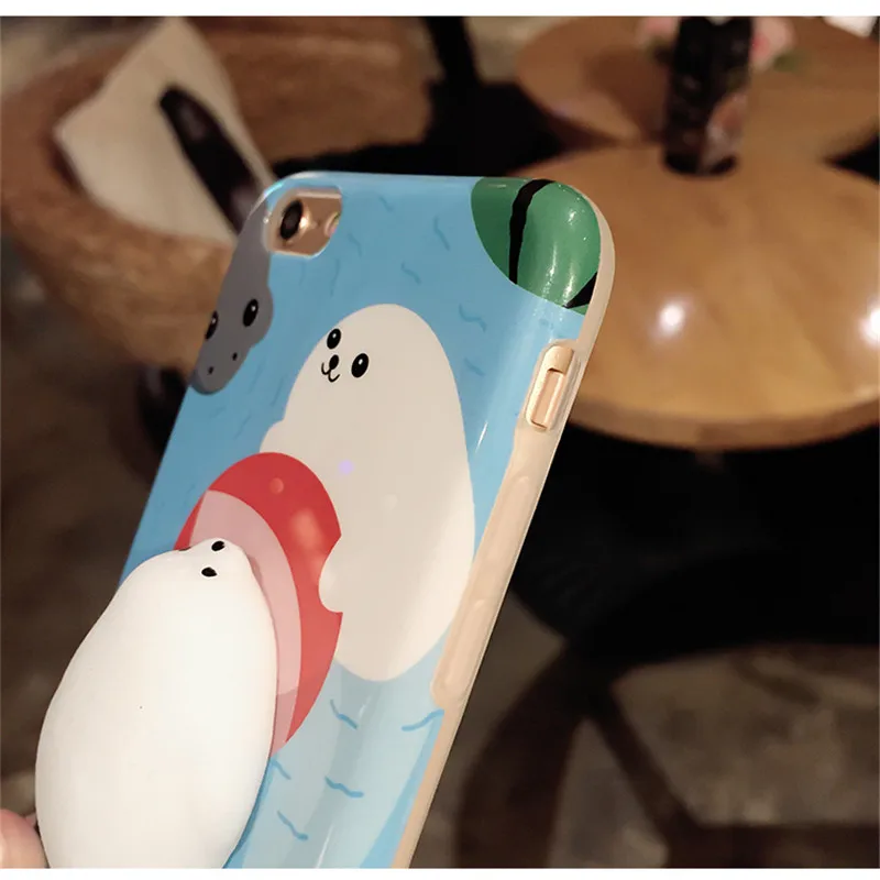 SEVENQI Squishy Phone Case for iPhone 7 6 6S Plus Finger Pinch 3D Cute Soft Silicone Panda Pappy Cat Seal Kitty Cover Coque |