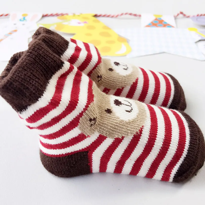 0-12 Month Infant Baby Socks for Girls Newborn Toddler Cute Cartoon Bear Striped Christmas Gift For Boys | Детская одежда и обувь