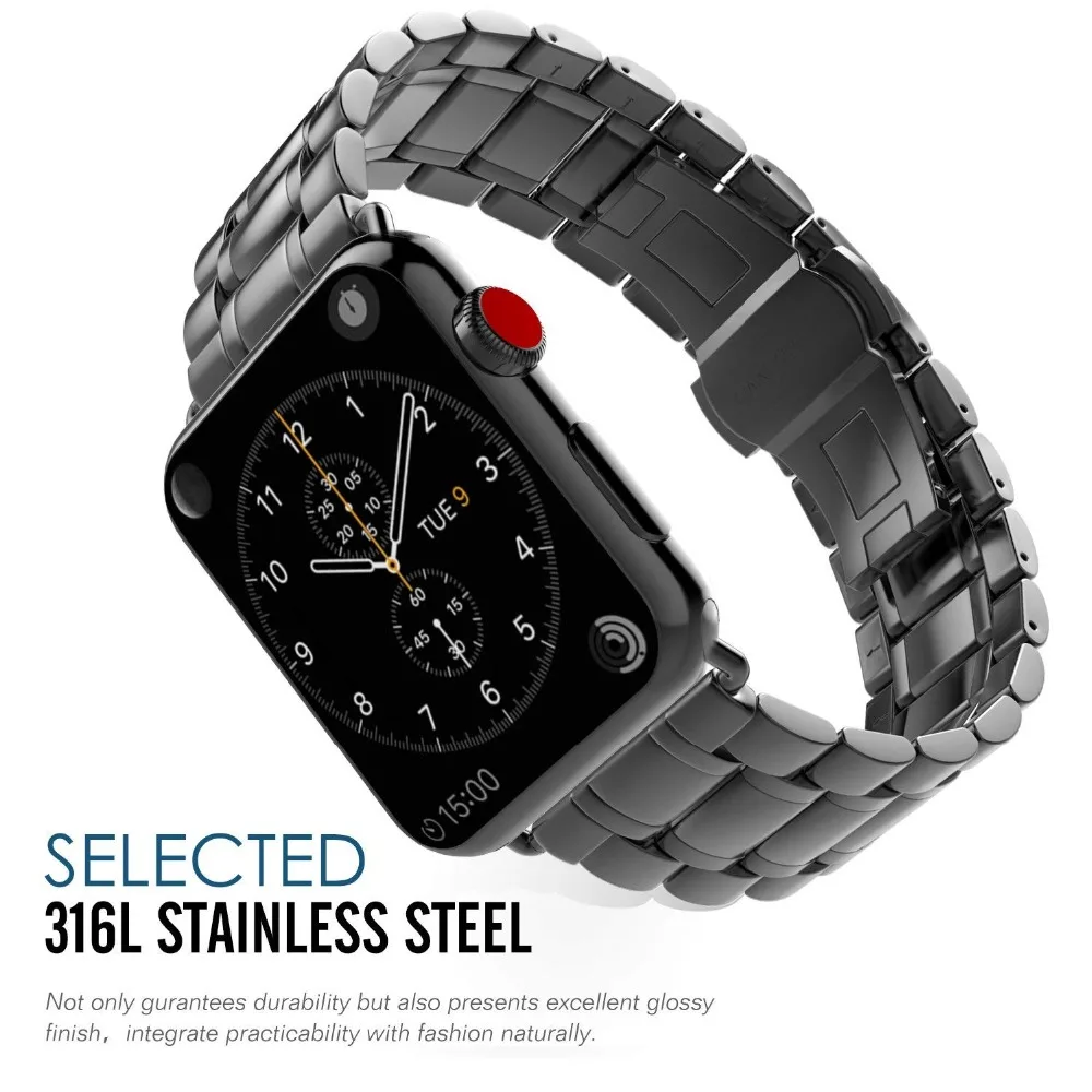 Ремешок из нержавеющей стали для Apple watch 3 2 1 42 мм 38 Iwatch Link Браслет ремешок Бабочка