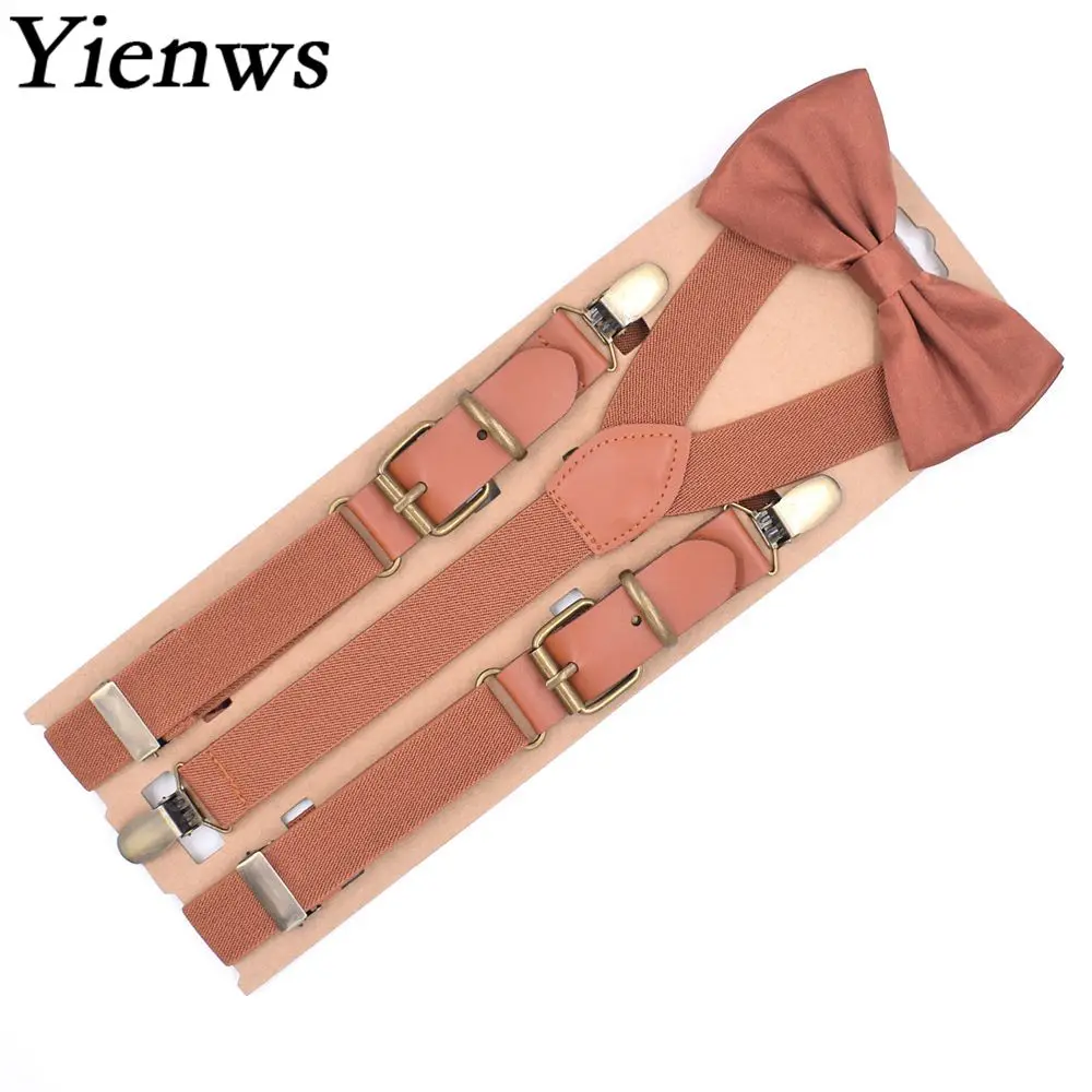Yienws Bretels подтяжки для галстука бабочки мужчин винтажные коричневые Y образные