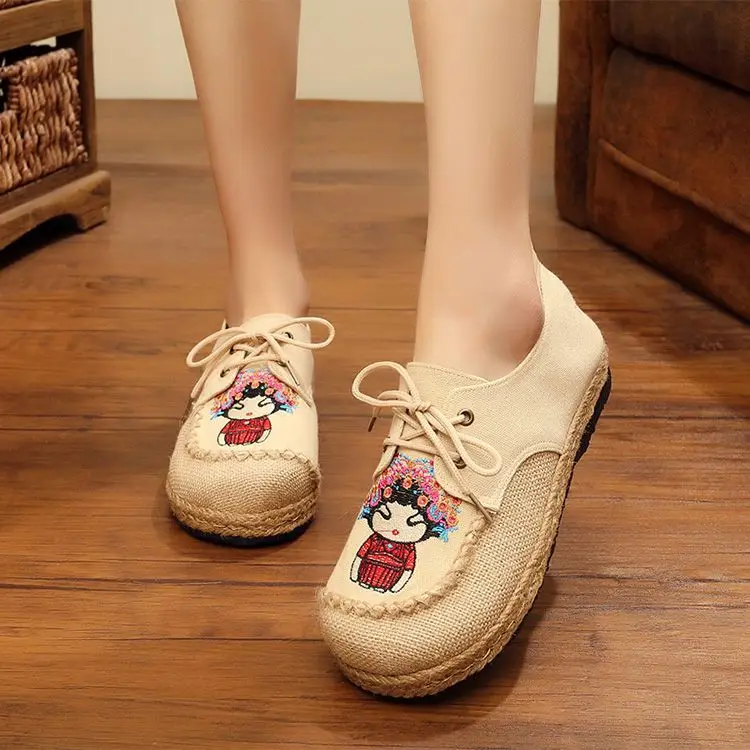 Женские тканевые туфли на плоской подошве Johnature дышащие ручной работы в стиле