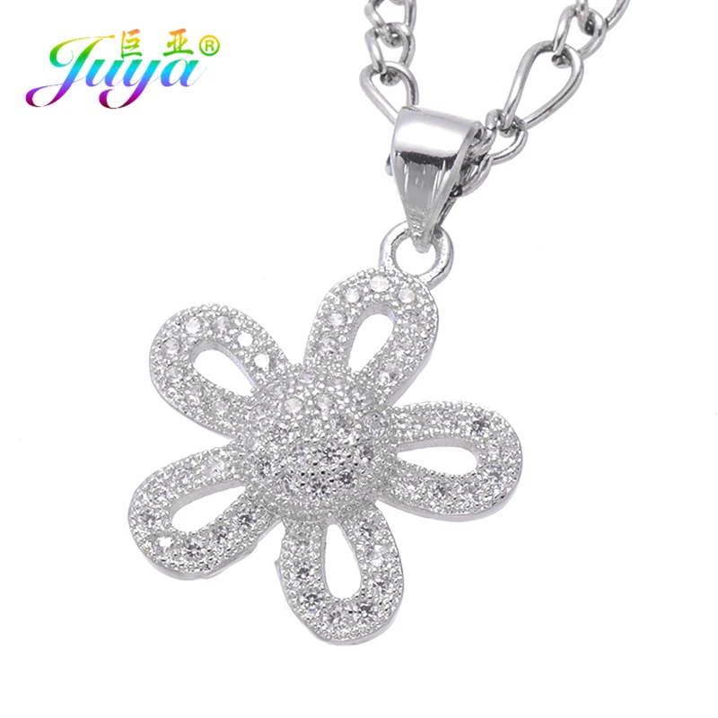 Juya ювелирные подвески "сделай сам" Micro Pave AAA цветок с цирконом подвесные аксессуары для Для женщин кулон Цепочки и ожерелья Браслеты ювелирных изделий