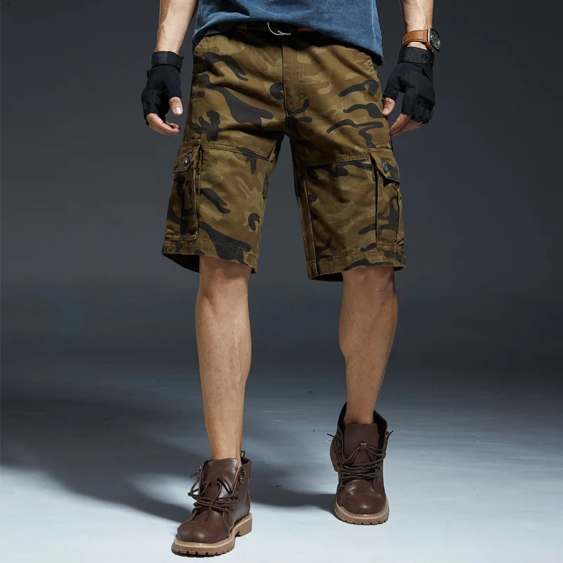 Мужские камуфляжные пляжные шорты прямые штаны карго с множеством карманов