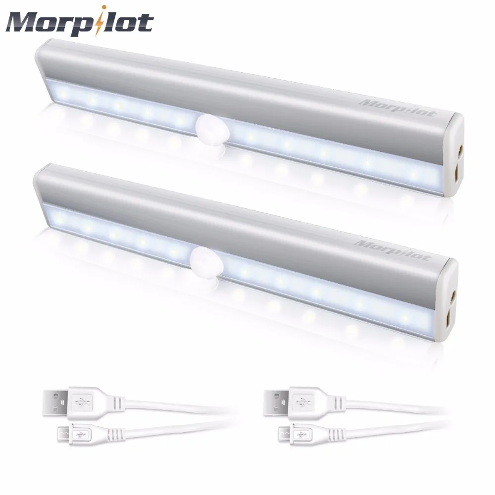 Morpilot движения PIR Сенсор гардероб свет USB Перезаряжаемые шкафа 10 светодиодов для