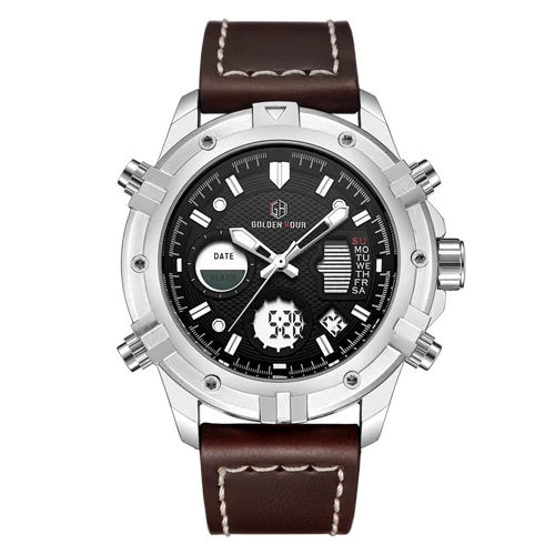 S BN Relogio Hombre GOLDENHOUR кожаные спортивные мужские часы Автоматические цифровые военные кварцевые мужские наручные часы Relogio Masculino - Цвет: S BN
