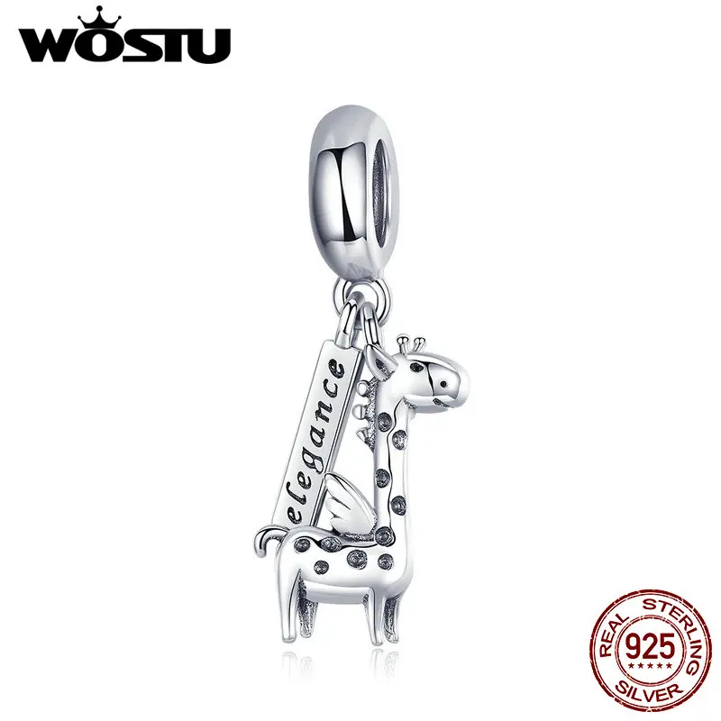 WOSTU, новинка, 925 пробы, серебро, элегантные Висячие Подвески с жирафом, подходит для браслета и ожерелья, подвеска, оригинальные ювелирные изделия, подарок CQC976