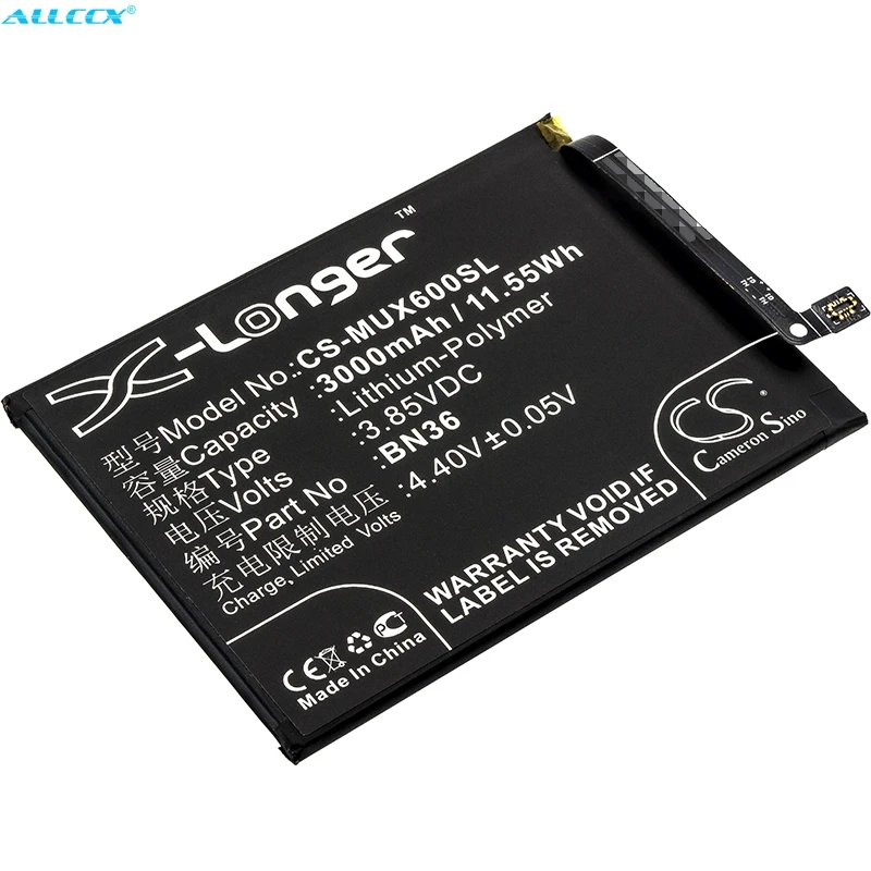 Аккумулятор Cameron Sino 3000 мАч BN36 для Xiaomi M1804D2SC M1804D2SE M1804D2ST Mi 6X A2 Wayne две SIM