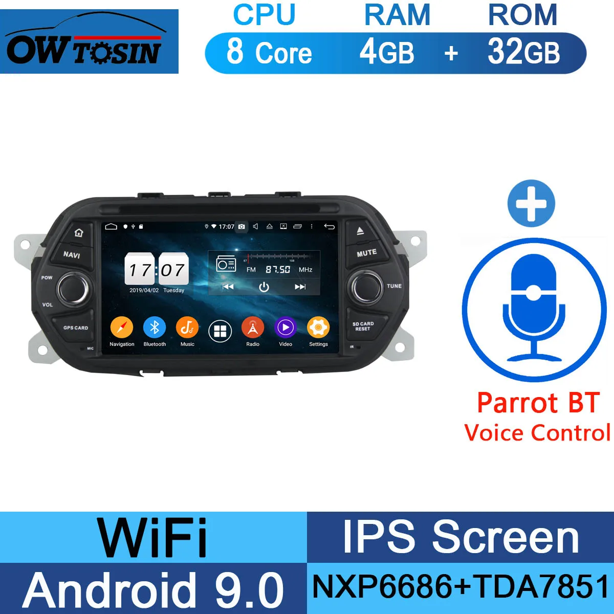 32G Parrot BT " ips 1024*600 8 ядерный 4 Гб ram+ 64 Гб rom Android 9,0 автомобильный dvd-плеер для FIAT EGEA CarPlay Parrot BT Радио AdasDVR - Цвет: 32G Parrot BT