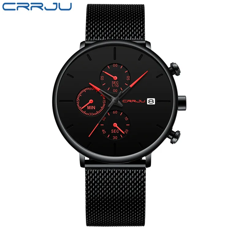 2268-red CRRJU часы новые спортивные военные мужские часы Топ брендовые роскошные черные наручные часы со стальным ремешком Relogio Masculino montre homme - Цвет: 2268-red