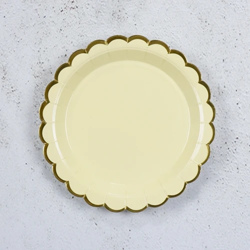 7 inch Yellow Plate Золотые блокирующие одноразовые бумажные тарелки и стаканы на День святого Валентина, День рождения, свадьбу, вечеринку, столовые приборы, десертные тарелки для детского душа, вечерние, Декор - Цвет: 7 inch Yellow Plate